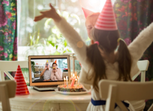 Grandparents on video call with granddaughter